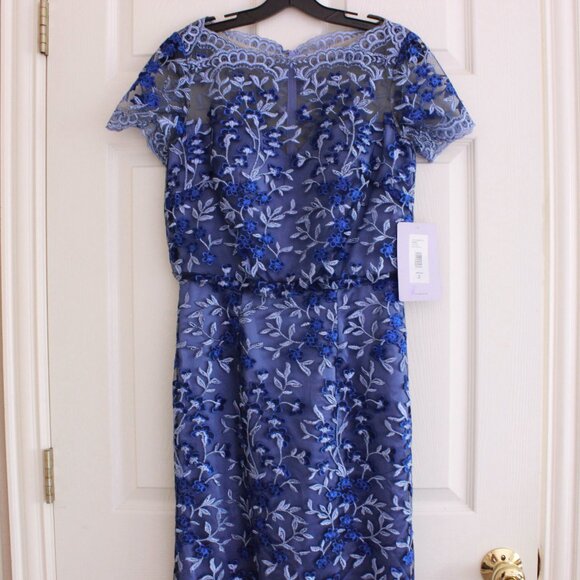 JS Collections Flutter Sleeve Embroidered Dress in Blue - Picture 4 of 12